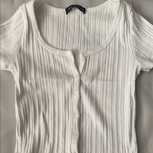 Brandy Melville Cream Ribbed Button-Down Shirt